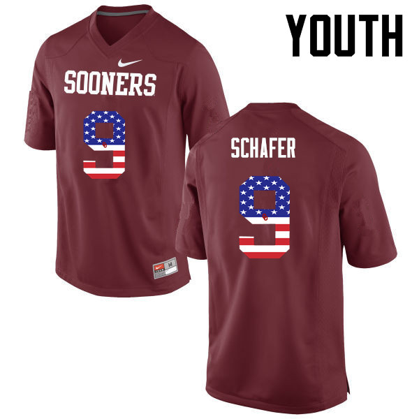 Youth Oklahoma Sooners #9 Tanner Schafer College Football USA Flag Fashion Jerseys-Crimson